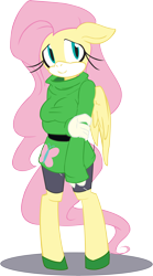 Size: 8765x15792 | Tagged: safe, artist:mess-anime-artist, artist:the-red-thunder, imported from derpibooru, fluttershy, anthro, unguligrade anthro, absurd resolution, clothes, female, floppy ears, simple background, solo, sonic the hedgehog (series), sonicified, style emulation, sweater, sweatershy, transparent background, vector