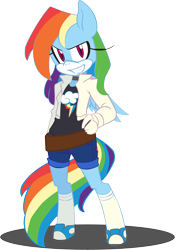 Size: 10544x15080 | Tagged: safe, artist:mess-anime-artist, artist:the-red-thunder, imported from derpibooru, rainbow dash, anthro, unguligrade anthro, absurd resolution, female, grin, simple background, smirk, solo, sonic the hedgehog (series), sonicified, style emulation, transparent background, vector