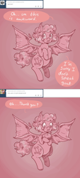 Size: 1280x2828 | Tagged: safe, artist:superlucky13, imported from derpibooru, pinkie pie, bat pony, pony, ask bat pony pinkie, ask, comic, female, mare, race swap, solo, tumblr