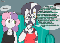 Size: 1280x907 | Tagged: safe, artist:somescrub, imported from derpibooru, sweetie belle, oc, oc:h'ani, anthro, zebra, ask nudist sweetie belle