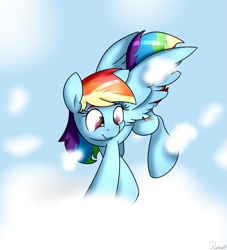 Size: 1363x1500 | Tagged: safe, artist:ramott, imported from derpibooru, rainbow dash, pony, cloud, cloudy, female, simple background, solo