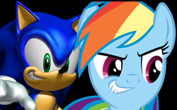 Size: 961x599 | Tagged: safe, edit, imported from derpibooru, rainbow dash, crossover, grin, mouth swap, smirk, sonic the hedgehog, sonic the hedgehog (series)