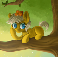 Size: 826x810 | Tagged: safe, artist:lightning-stars, artist:ls_skylight, imported from derpibooru, oc, oc only, oc:lightning star, bird, ear fluff, lying, solo, tree