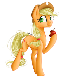 Size: 816x1000 | Tagged: safe, artist:holka13, imported from derpibooru, applejack, apple, eating, female, simple background, solo, transparent background