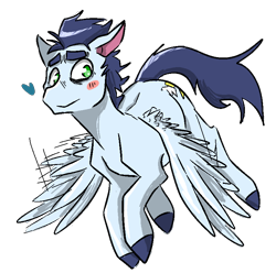 Size: 800x792 | Tagged: safe, artist:cleppyclep, imported from derpibooru, soarin', blushing, flying, heart, male, old cutie mark, solo