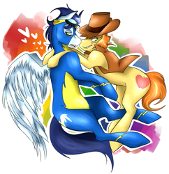 Size: 1197x1239 | Tagged: safe, artist:cleppyclep, imported from derpibooru, braeburn, soarin', gay, heart, male, shipping, soarburn, wonderbolts uniform