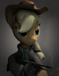 Size: 819x1062 | Tagged: safe, artist:fancyhoof, imported from derpibooru, applejack, 3d, clothes, female, gun, m1928, mafia applejack, necktie, photoshop, solo, source filmmaker, submachinegun, tommy gun, weapon