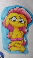 Size: 1836x3264 | Tagged: safe, artist:as177sd, imported from derpibooru, fluttershy, anthro, breasts, busty fluttershy, female, pixiv, solo, traditional art