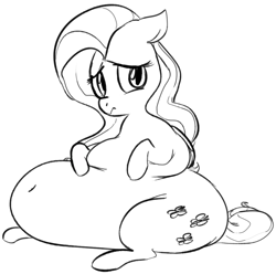 Size: 1017x1009 | Tagged: safe, artist:dotkwa, imported from derpibooru, fluttershy, belly button, fat, fattershy, female, grayscale, monochrome, solo