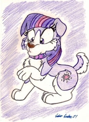 Size: 720x988 | Tagged: safe, artist:silversimba01, imported from derpibooru, twilight sparkle, dog, dogified, female, solo, species swap, traditional art, twilight barkle