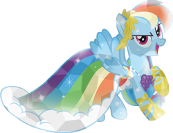 Size: 1020x783 | Tagged: safe, artist:carolyfisher, imported from derpibooru, rainbow dash, pegasus, pony, clothes, crystallized, cute, dashabetes, dress, female, gala dress, mare, simple background, solo, sweet dreams fuel, transparent background, vector