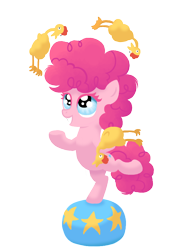 Size: 688x947 | Tagged: safe, artist:rightful-hue, imported from derpibooru, pinkie pie, female, filly, juggling, rubber chicken, solo