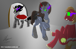 Size: 1024x663 | Tagged: safe, artist:evanzblack, imported from derpibooru, big macintosh, king sombra, oc, earth pony, pony, canon x oc, male, stallion