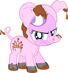 Size: 1000x1082 | Tagged: safe, artist:magerblutooth, imported from derpibooru, diamond tiara, animal costume, clothes, costume, female, mud, pig costume, simple background, solo, transparent background