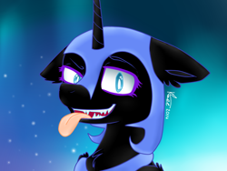 Size: 800x600 | Tagged: source needed, useless source url, safe, artist:eventide-empress, imported from derpibooru, nightmare moon, fangs, female, floppy ears, looking at you, nightmare mlem, open mouth, solo, tongue out