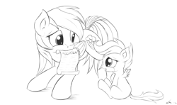 Size: 3640x2160 | Tagged: safe, artist:neko-me, imported from derpibooru, rainbow dash, scootaloo, adopted offspring, adoption, crying, lineart, monochrome, parent:rainbow dash, scootadoption, scootalove