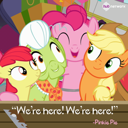 Size: 550x549 | Tagged: safe, imported from derpibooru, apple bloom, applejack, granny smith, pinkie pie, pinkie apple pie, hub logo, hub network, official, the hub