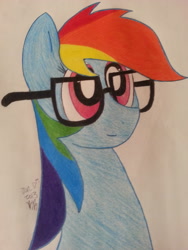 Size: 2448x3264 | Tagged: safe, artist:dawnshadow187, imported from derpibooru, rainbow dash, female, glasses, rainbow dork, solo, traditional art