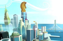 Size: 1024x666 | Tagged: safe, artist:openskyline, imported from derpibooru, screencap, architecture, bridge, building, chrysler building, crystaller building, manehattan, pier, scenery, stadium