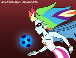 Size: 1280x989 | Tagged: safe, artist:cocoabrush, imported from derpibooru, rainbow dash, demon, equestria girls, 30 minute art challenge, female, football, solo