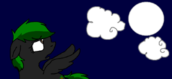 Size: 953x438 | Tagged: safe, artist:vamplrebats, imported from derpibooru, oc, oc only, oc:kitkat, pegasus, pony, cloud, full moon, looking up, moon, solo, vent