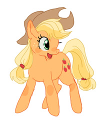 Size: 500x579 | Tagged: safe, artist:kutuyatti, imported from derpibooru, applejack, earth pony, pony, cute, female, jackabetes, mare, open mouth, pixiv, simple background, smiling, solo, white background