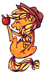 Size: 299x438 | Tagged: safe, artist:tweissie, imported from derpibooru, applejack, apple, female, on back, simple background, solo, transparent background