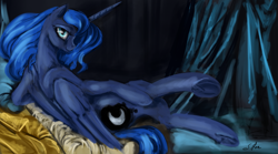 Size: 1280x712 | Tagged: safe, artist:silfoe, imported from derpibooru, princess luna, lunadoodle, female, fine art parody, grande odalisque, solo, underhoof