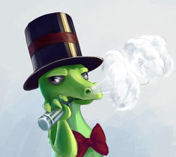 Size: 2400x2129 | Tagged: safe, artist:sokolas, imported from derpibooru, gummy, bowtie, classy, hat, male, smoking, solo, top hat