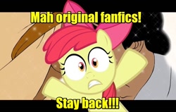 Size: 800x509 | Tagged: safe, imported from derpibooru, apple bloom, aladdin, do not steal, fanfic, gay, image macro, male, meme, panic, pony writes badfanfic, prince eric, solo