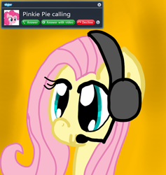 Size: 730x770 | Tagged: safe, artist:ikillyou121, artist:mmdfantage, imported from derpibooru, fluttershy, pinkie pie, female, headphones, skype, solo