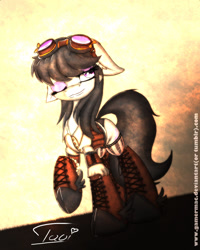 Size: 1200x1500 | Tagged: safe, artist:gamermac, imported from derpibooru, octavia melody, clothes, female, floppy ears, goggles, solo, steampunk
