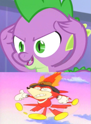 Size: 385x526 | Tagged: safe, edit, edited screencap, imported from derpibooru, screencap, spike, dragon, echidna, equestria games (episode), crossover, knuckles the echidna, oh no, psychic spike, sonic ova, sonic the hedgehog (series)