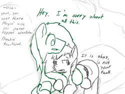 Size: 800x600 | Tagged: safe, artist:storyteller, imported from derpibooru, oc, oc only, oc:aryanne, /mlp/, anonpone in humanestria, anonymous, backseat, car, castration, comic, concerned, cyoa, fruit salad, hug, love story, monochrome, radio, sad, sitting, sketch, sorry