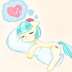 Size: 800x800 | Tagged: safe, artist:shouyu musume, imported from derpibooru, coco pommel, rarity, female, implied shipping, lesbian, marshmallow coco, pillow hug, pixiv, shipping, sleeping, solo