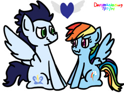 Size: 720x540 | Tagged: safe, artist:dansenhedgehog, imported from derpibooru, rainbow dash, soarin', backwards cutie mark, female, male, shipping, soarindash, straight