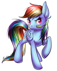 Size: 606x750 | Tagged: safe, artist:moenkin, imported from derpibooru, rainbow dash, eye black (makeup), face paint, female, raised hoof, simple background, solo, transparent background