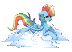 Size: 900x660 | Tagged: safe, artist:haydee, imported from derpibooru, rainbow dash, cloud, female, prone, simple background, solo, transparent background