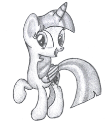 Size: 1872x2256 | Tagged: safe, artist:kaczmarko, imported from derpibooru, twilight sparkle, alicorn, pony, female, mare, monochrome, solo, traditional art, twilight sparkle (alicorn)