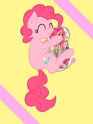 Size: 1200x1600 | Tagged: safe, artist:chromatic fox, imported from derpibooru, pinkie pie, earth pony, eyes closed, female, happy, pillow hug, pixiv, solo