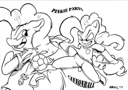 Size: 1169x827 | Tagged: safe, artist:ramiresbr, imported from derpibooru, pinkie pie, football, monochrome, world cup