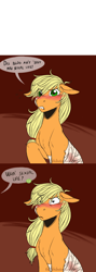 Size: 568x1597 | Tagged: safe, artist:the-chibster, imported from derpibooru, applejack, big macintosh, earth pony, pony, ask-hunterjack, bandage, blushing, male, stallion, tumblr