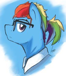 Size: 800x920 | Tagged: safe, artist:nolycs, imported from derpibooru, rainbow dash, alternate hairstyle, glasses, ponytail, rainbow blitz, rainbow dork, rule 63, solo