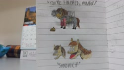 Size: 4128x2322 | Tagged: safe, artist:horsesplease, imported from derpibooru, shetland pony, heavy weapons guy, heavy weapons pony, looking at you, minigun, ponified, sandvich, sandwich, team fortress 2, traditional art
