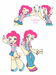 Size: 2550x3406 | Tagged: safe, artist:otaku-attitude, imported from derpibooru, pinkie pie, bubble berry, bubblepie, clothes, female, high five, lollipop, male, panty and stocking with garterbelt, rule 63, self ponidox, selfcest, shipping, straight, style emulation