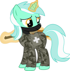 Size: 2000x2035 | Tagged: safe, artist:incognito-i, imported from derpibooru, lyra heartstrings, pony, unicorn, combat medic, female, glowing horn, gun, hooves, horn, levitation, magic, mare, medic, medical saddlebag, military, military uniform, saddle bag, simple background, solo, telekinesis, transparent background, vector, weapon