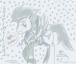 Size: 800x674 | Tagged: safe, artist:samahami, imported from derpibooru, soarin', male, monochrome, old cutie mark, solo