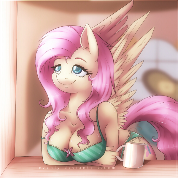 668742 suggestive fluttershy solo female clothes breasts