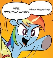 Size: 334x366 | Tagged: safe, idw, imported from derpibooru, rainbow dash, exploitable meme, meme, two words meme