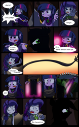 Size: 1024x1638 | Tagged: safe, artist:fj-c, imported from derpibooru, applejack, rarity, twilight sparkle, fairy, equestria girls, comic, dialogue, fantasy equestria, humanized, magic, pony coloring, spanish